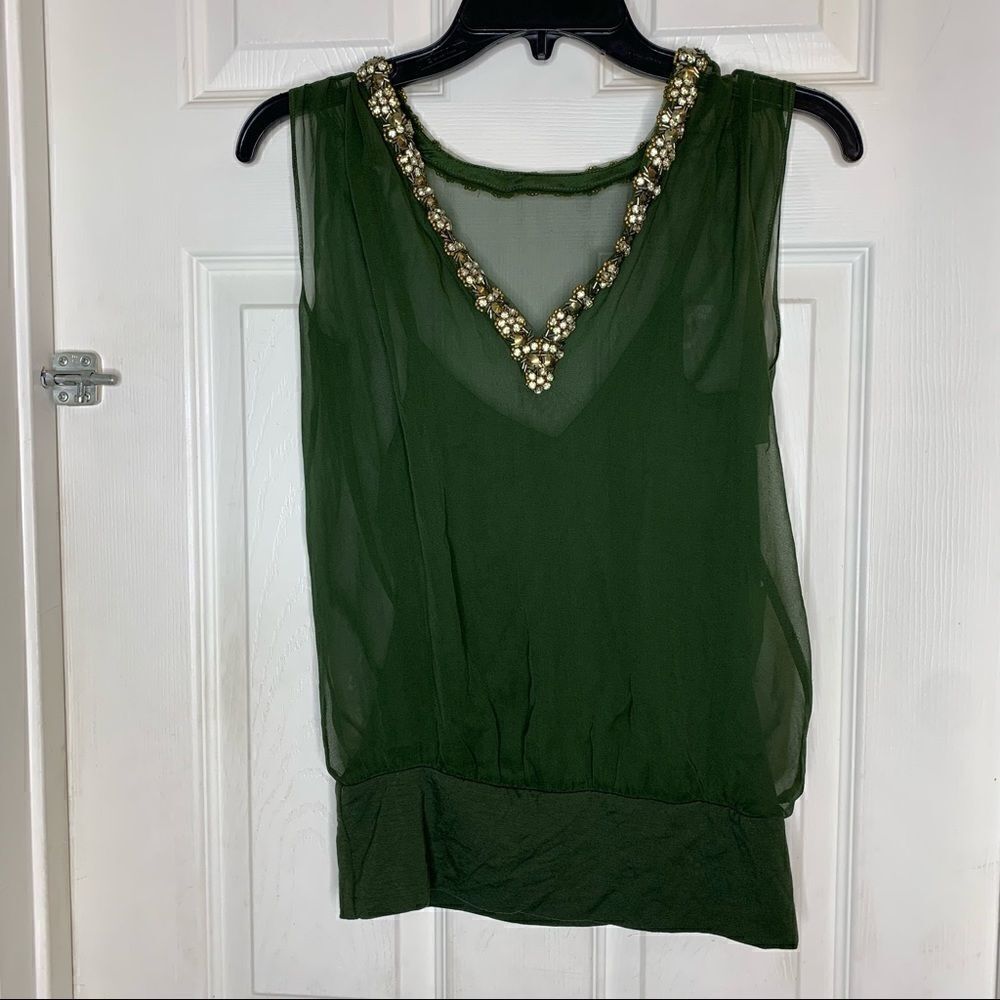 Bailey 44 Beat Top Color Moss Gold Beading Size Extra Small NWT